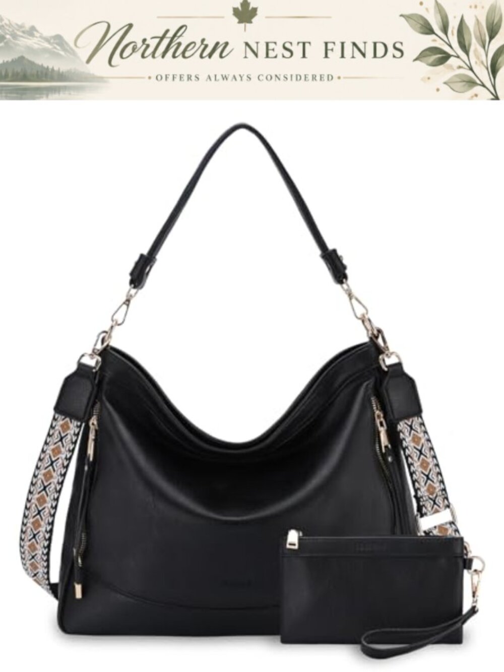 Vegan Leather Hobo Bag and Wallet Set with Adjustable Strap